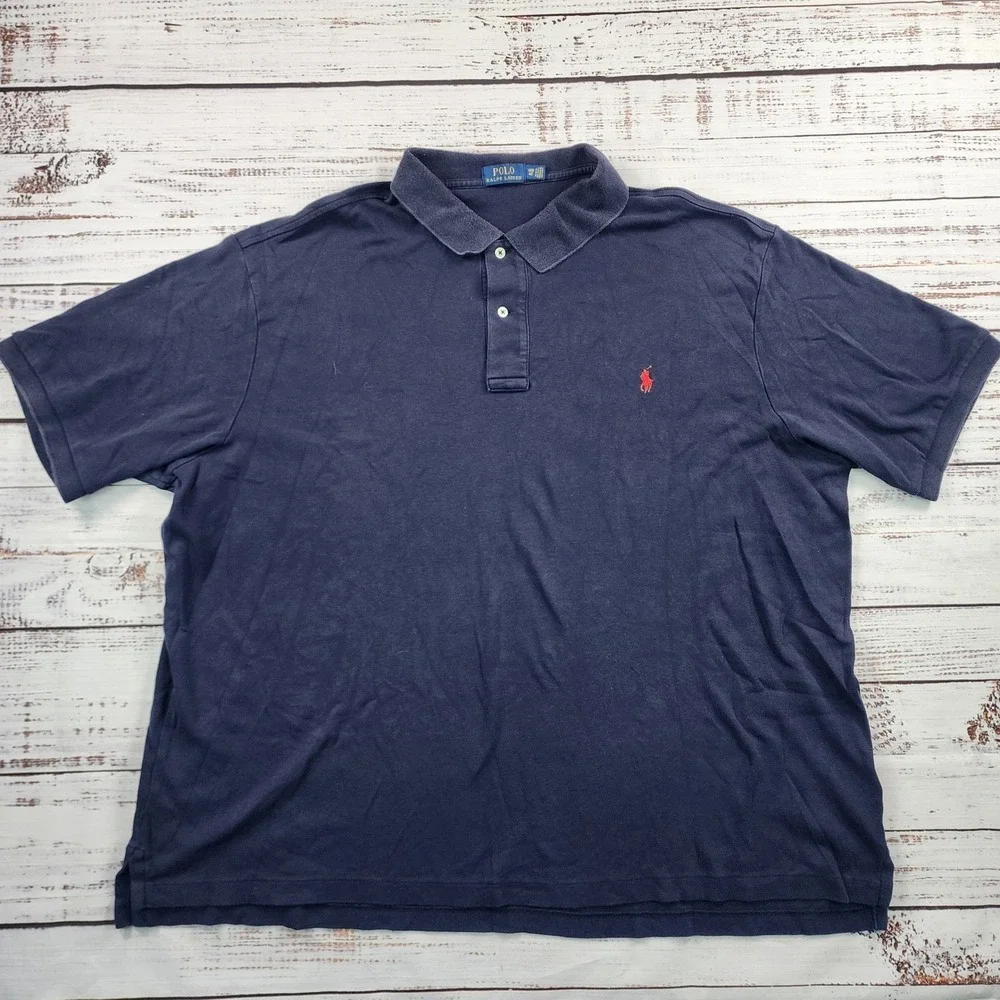 Polo Ralph Lauren‎ Mens 4XB Navy Blue Short Sleeve Jersey Polo Shirt Big & Tall